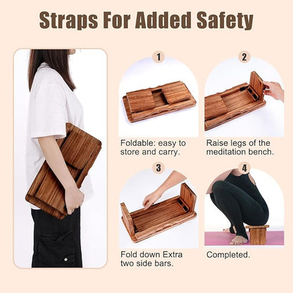 Yoga Meditation Benches - Yoga Bench,Wooden Zen Meditation Stool Kneeling Bench for Yoga Practice (Dark Brown)