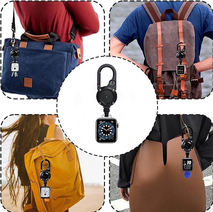 Badge Holder Retractable Clip Compatible with Apple Watch Band Series 10, Ultra 2, SE, 8 7 6 5 4 3 2 1 38mm 40mm 41mm 42mm 44mm 45mm 49mm, Stretchable Badge Reel Clip for iwatch Series 9