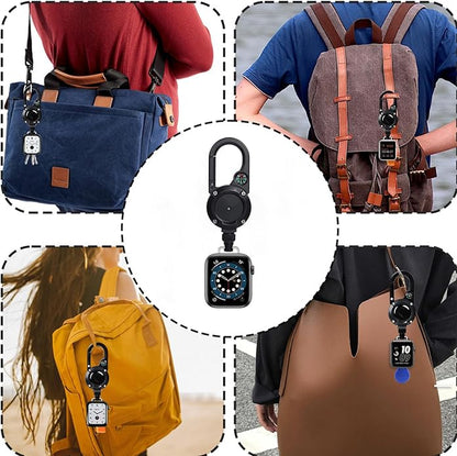 Badge Holder Retractable Clip Compatible with Apple Watch Band Series 10, Ultra 2, SE, 8 7 6 5 4 3 2 1 38mm 40mm 41mm 42mm 44mm 45mm 49mm, Stretchable Badge Reel Clip for iwatch Series 9