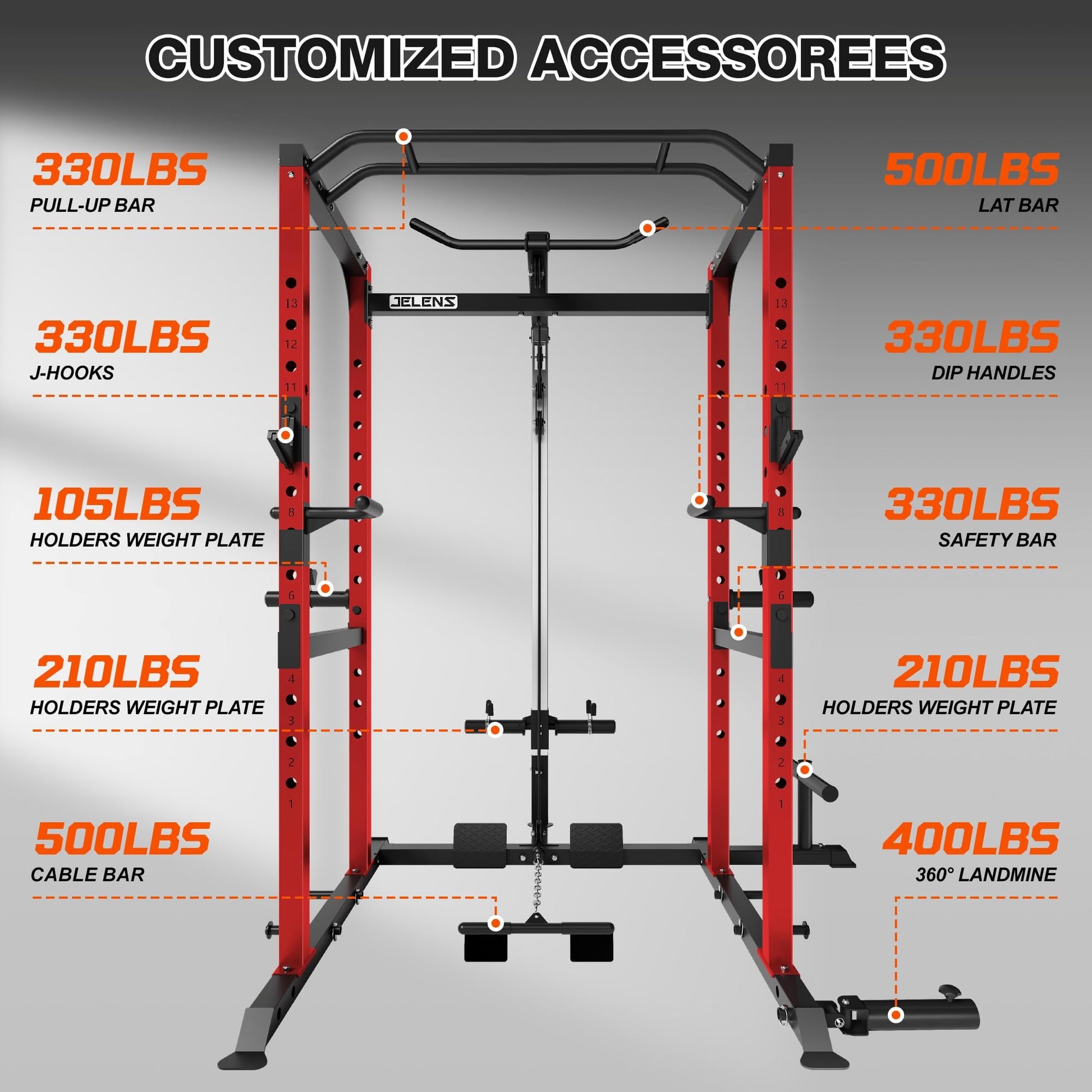 JELENS S21 Power Cage, Multi-Function Power Rack with Adjustable Cable Crossover System, 2000LBS