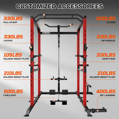 JELENS S21 Power Cage, Multi-Function Power Rack with Adjustable Cable Crossover System, 2000LBS