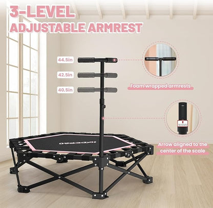 Foldable Mini Trampoline, Rebounder Trampoline with Adjustable Foam Handle, Fitness Trampoline for Indoor, Outdoor, Home Gym, Max Load 460lbs