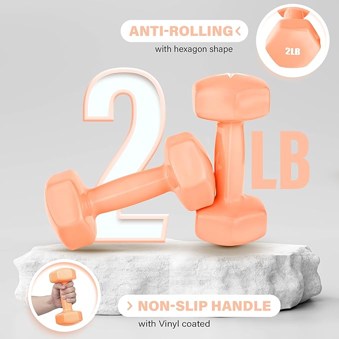 Yes4All Vinyl Hexagon Dumbbell - Dumbbells Set of 2 Hand Weights for Home Gym & Strength Training (2-15 lbs Weight Options)