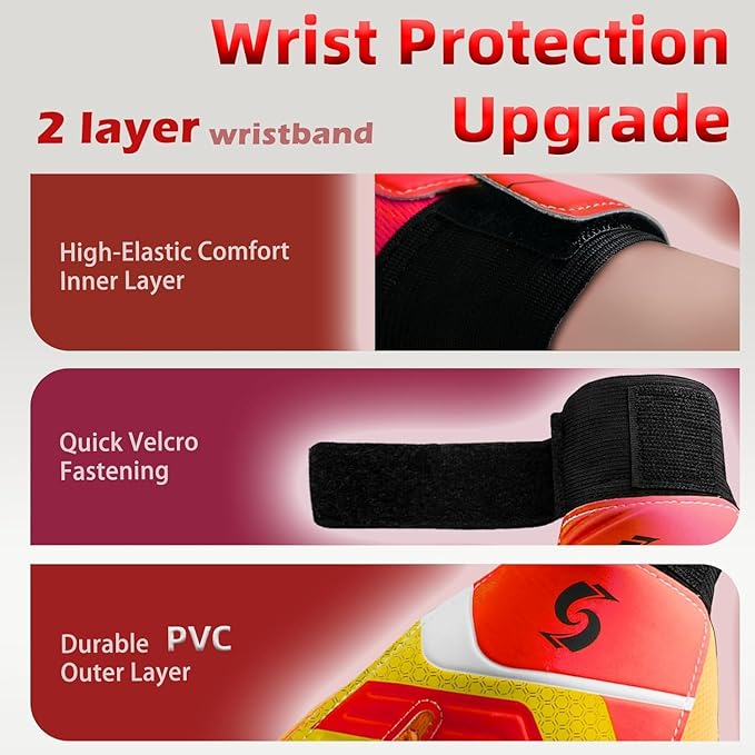 Sportout Kids Goalkeeper Gloves, Soccer Gloves with Double Wrist Protection and Non-Slip Wear Resistant Latex Material to Give Protection to Prevent Injuries