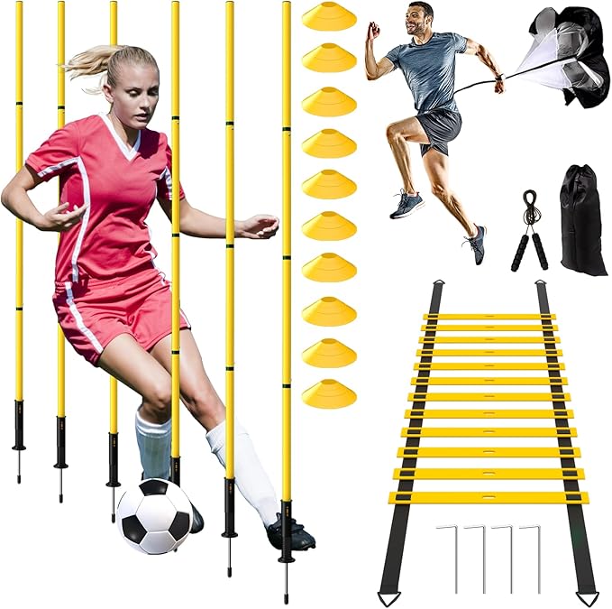 24Pcs Soccer Agility Training Equipment Set Ultimate Agility Poles Cones Ladder More for Quick Assembly and Easy Portability Suitable for All Skill Levels Enhance Speed Agility Training