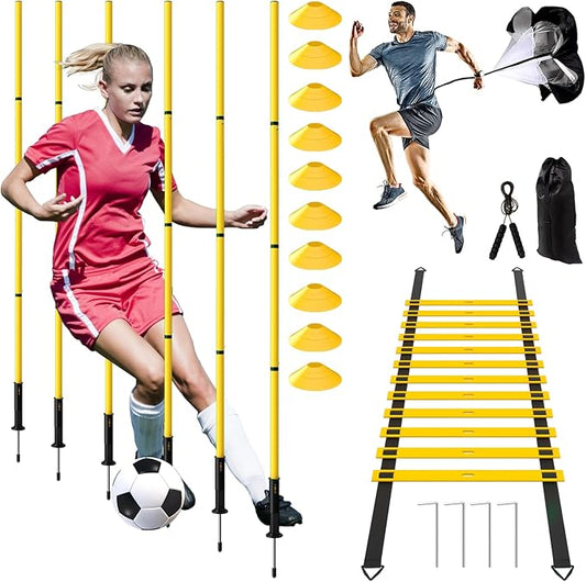 24Pcs Soccer Agility Training Equipment Set Ultimate Agility Poles Cones Ladder More for Quick Assembly and Easy Portability Suitable for All Skill Levels Enhance Speed Agility Training
