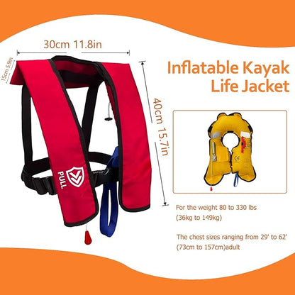 Automatic/Manual Inflatable Life Jacket| Inflatable PFD Kayak Vest Adult| Life Vest for Adults| Outdoor Water Sports| Supports up to 330 lbs|33g of Carbon Dioxide Cylinder