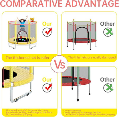 55" Trampoline for Kids, Telawah Indoor/Outdoor Mini Baby with Safety Enclosure Net, Adjustable Toddler with Basketball Hoop, Gifts for Boys & Girls