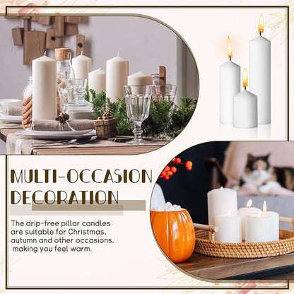 36PC Pillar Candles Bulk 2 in x 3, 6, 8 Inch Long Burning Wax Pillar Candles Unscented Smokeless Dripless for Wedding Centerpieces Spa Lantern Fireplace Home Festival Fall Party Decor (White)