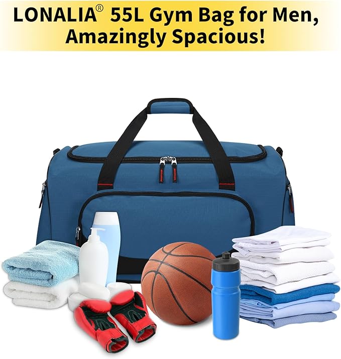 55L Large Duffle Bag for Men - 22 inch Men's Sports Gym Bag Heavy Duty Duffel Bag (Blue)