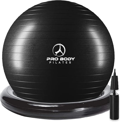 ProBody Pilates Yoga Ball Chair, Exercise Ball Chair with Base or Stand for Home Office Desk Sitting or Workout, 65cm Antiburst Balance & Stability Ball Seat, Large Gym Ball for Back, Abs