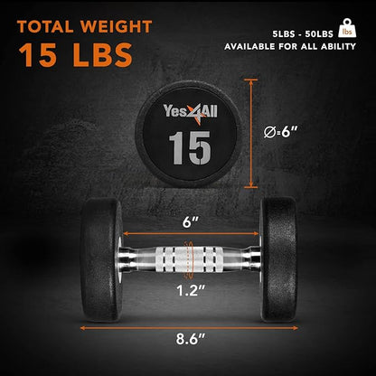 Yes4All Urethane Dumbbell with Anti-Slip Knurled Handle 5-50 LB for Muscle Building - Sold Individually