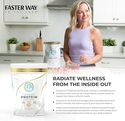 Faster Way - Protein Powder - Hydrolyzed Grass Fed Beef - 20g of Protein Per Serving - Muscle Growth & Recovery - 9 Essential Amino Acids - Sugar, Gluten & Dairy Free - Non-GMO - Vanilla - 30 Servings