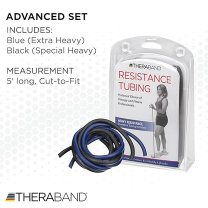 THERABAND Resistance Tubes, Advanced Set, Blue & Black, 5 ft Latex Tubing, Home or Clinic Use, Cut-to-Fit, Color-Coded Resistance Bands for Upper & Lower Body Workouts