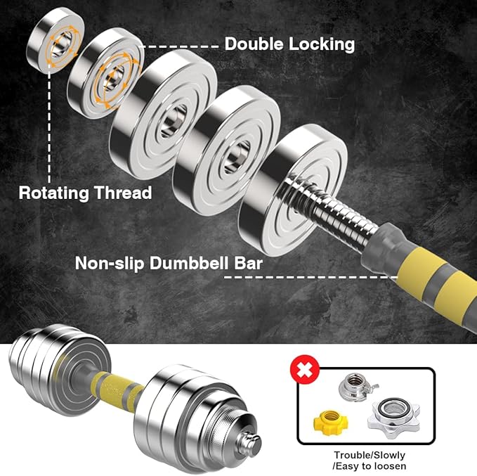 PHOEROS Adjustable Dumbbell Set - 44/66/88 LBS weights set, Dumbbell Barbell 3 in 1, Steel Dumbbells Pair with Connecting Rod for Adults Women Men Fitness Workout, Home Gym Exercise Training Equipment