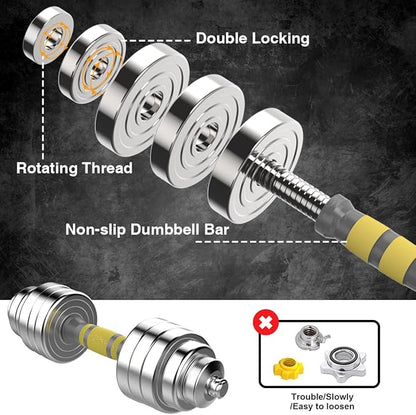 PHOEROS Adjustable Dumbbell Set - 44/66/88 LBS weights set, Dumbbell Barbell 3 in 1, Steel Dumbbells Pair with Connecting Rod for Adults Women Men Fitness Workout, Home Gym Exercise Training Equipment
