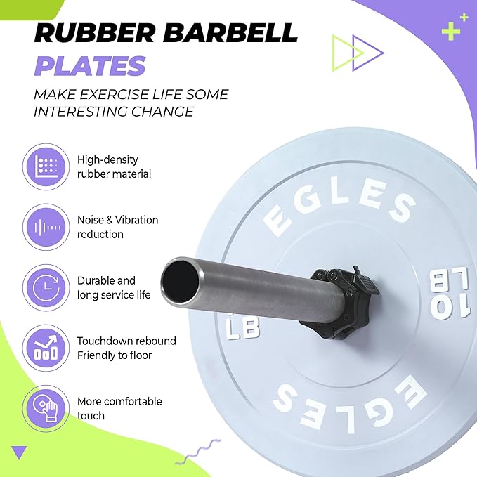 EGLES Vibrant Colorful Olympic Weight Plates, Rubber Barbell Plates, 2-inch Standard Virgin Rubber Bumper Plate 10 15 25 35 45LB for Home Gym Weightlifting, Strength Training, Fit Workouts