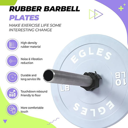 EGLES Vibrant Colorful Olympic Weight Plates, Rubber Barbell Plates, 2-inch Standard Virgin Rubber Bumper Plate 10 15 25 35 45LB for Home Gym Weightlifting, Strength Training, Fit Workouts