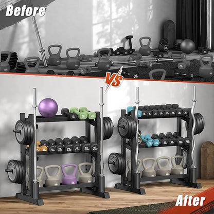 3-Tier Dumbbell Rack, 1100LB Capacity Adjustable Weight Rack for Home Gym, Heavy-Duty Weight Stand for Dumbbells Kettlebells & Weight Plates(Rack Only)