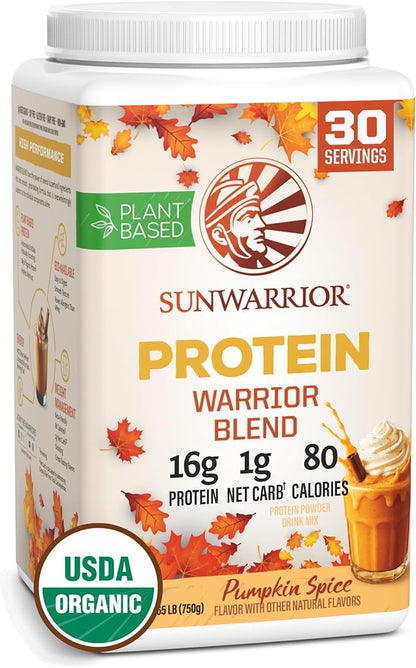 Sunwarrior Vegan Protein Powder Plant-Based USDA Organic Protein BCAA Amino Acids Hemp Seed Keto Friendly Soy Dairy Gluten & Synthetic Free Non-GMO, Pumpkin Spice Flavored 30 Servings