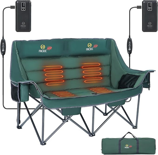 Nice C Heated Camping Chair with Battery, Heated Double Camping Couch, Oversized Thick Padded