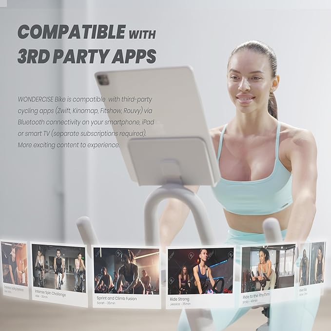 WONDER CORE Indoor Cycling Exercise Bike, WONDERCISE Bike - 13.2LB Flywheel, 32-Level Resistance, Silent Belt Drive, Bluetooth Connectivity, Tablet Holder, Adjustable Seat/Handlebars (White)