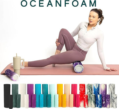Oceanfoam Ripple Travel Foam Roller (11" x 3.35") Firm Mini Foam Roller for Physical Therapy, Deep Tissue Massage, Back Pain - High Density, Ergonomic Wave Textured - Yoga, Exercise (Purple Marbled)