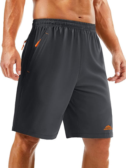 TACVASEN Men's Running Athletic Shorts 9" Quick Dry Workout Gym Shorts Lightweight Summer Shorts 3 Zipper Pockets