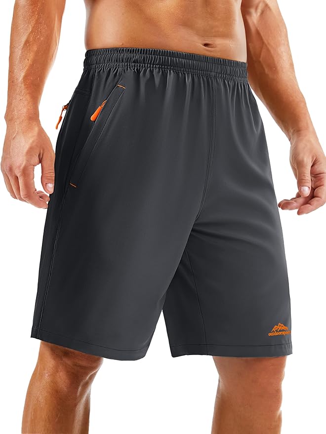 TACVASEN Men's Running Athletic Shorts 9" Quick Dry Workout Gym Shorts Lightweight Summer Shorts 3 Zipper Pockets
