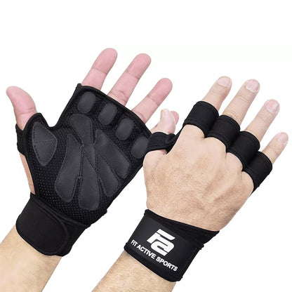 Fit Active Sports Weight Lifting Workout Gloves with Built-in Wrist Wraps for Men and Women - Great