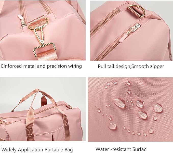 ZUEVI Sports Gym Duffel Bag for Men or Women Waterproof Weekender Travel Bag with Shoes Compartment Dry and Wet Separation for Training Swim Yoga(Pink)