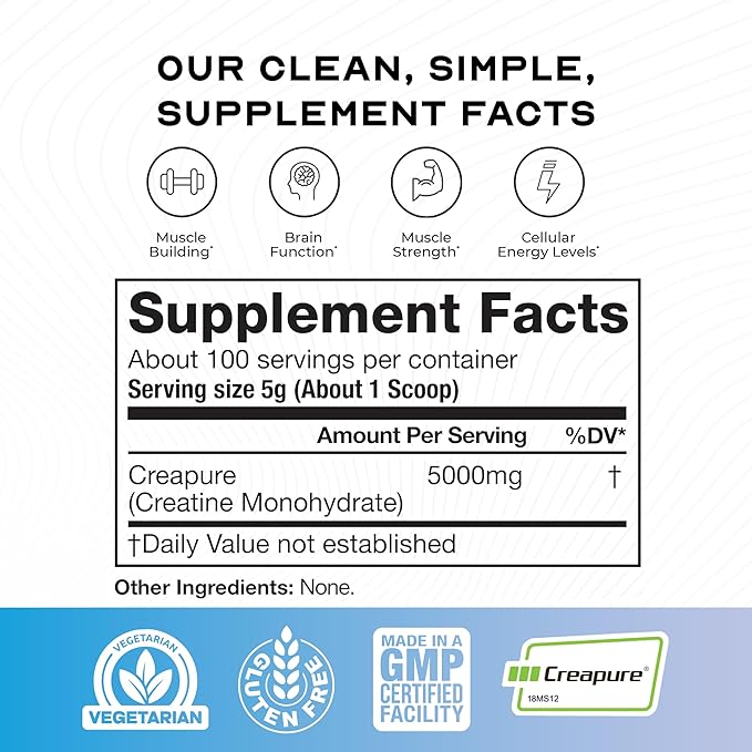 Muscle Feast Creapure Creatine Monohydrate Powder, Vegan Keto Friendly Gluten-Free, Mass Gainer, Muscle Recovery Supplement and Trusted Creatine for Muscle Growth, Creatine Powder, Unflavored, 500g