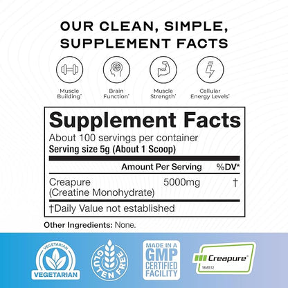 Muscle Feast Creapure Creatine Monohydrate Powder, Vegan Keto Friendly Gluten-Free, Mass Gainer, Muscle Recovery Supplement and Trusted Creatine for Muscle Growth, Creatine Powder, Unflavored, 500g