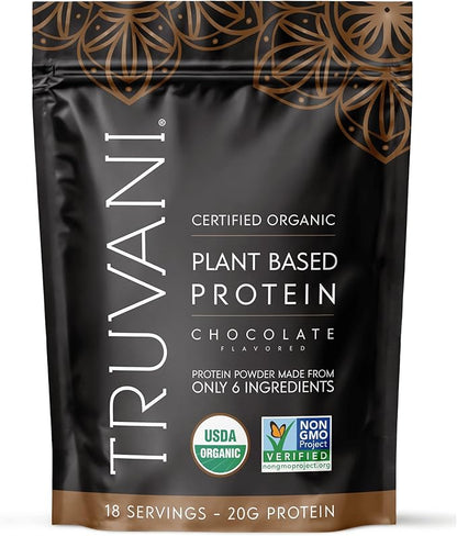 Truvani Vegan Pea Protein Powder | Chocolate | 20g Organic Plant Based Protein | 18 Servings | Keto | Gluten & Dairy Free | Low Carb | No Added Sugar