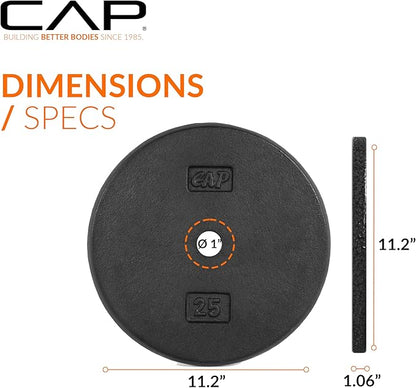 CAP Barbell Standard 1-Inch Cast Iron Weight Plates - Singles & Sets | 1.25-50 lbs | Multiple Options
