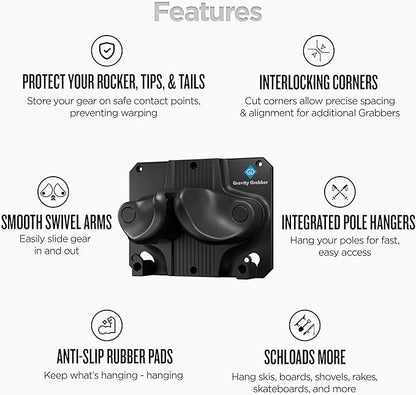 Ultimate Ski & Snowboard Wall Storage Rack - Fits any Ski or Snowboard - Save Your Rocker, Tips and Tails - Damage-free - 6x - Black