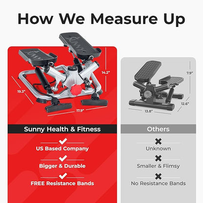 Sunny Health & Fitness Mini Steppers for Exercise at Home, Stair Step Workout Machine, Full Body Cardio Equipment, with Optional Free SunnyFit App Connection and Resistance Band