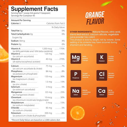 Electrolyte Powder - Refreshing Workout Recovery Electrolytes, Sugar Free, Gluten Free & Vegan, Pure Keto & Paleo Hydration Beverage, Immune Boosting Vitamins (198 Grams, Orange)