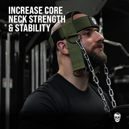 Gymreapers Neck Harness Weight Lifting - Neck Trainer Workout Equipment - Heavy Duty Stainless Steel Chain, Adjustable Neoprene Head Strap, Exercise Equipment for Strength & Pain Relief