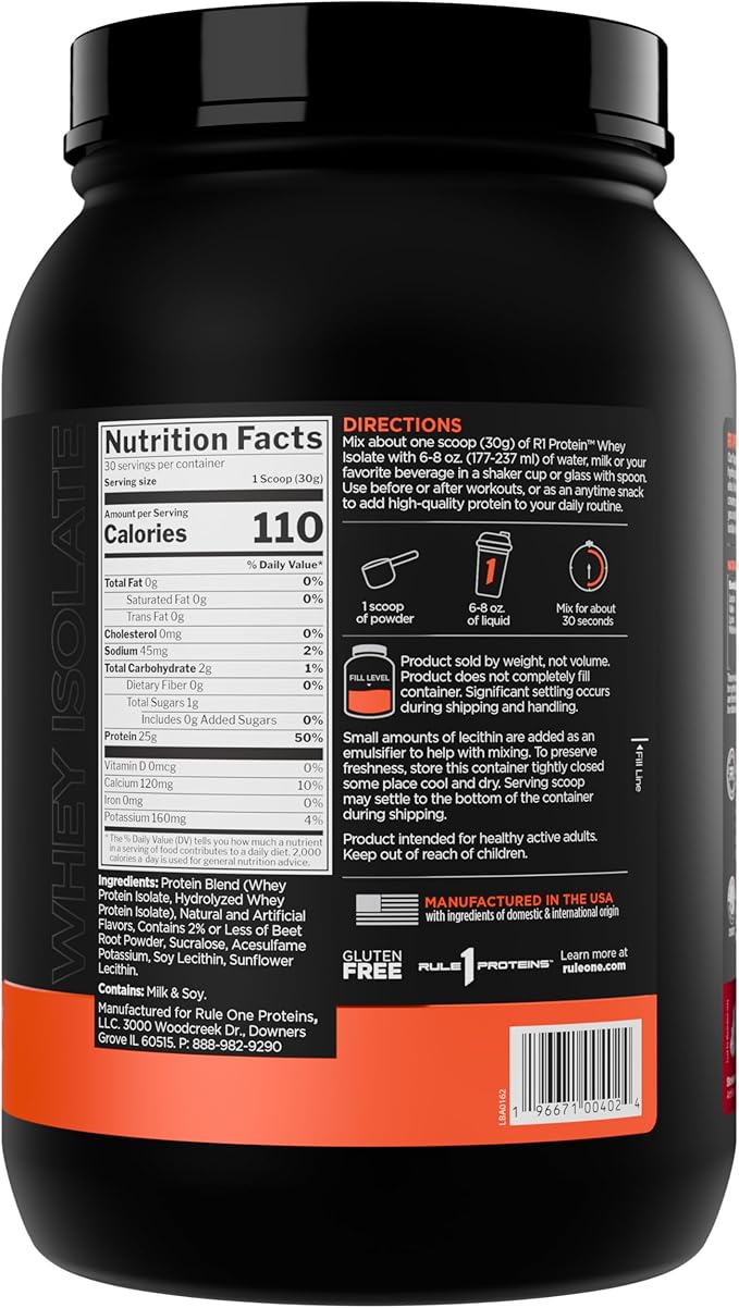 Rule 1 R1 Protein Whey Isolate - with 25g Protein & 6g BCAA Exclusively from Isolated & Hydrolyzed Sources for Workout Recovery (2 Pounds*, Strawberries & Crème)
