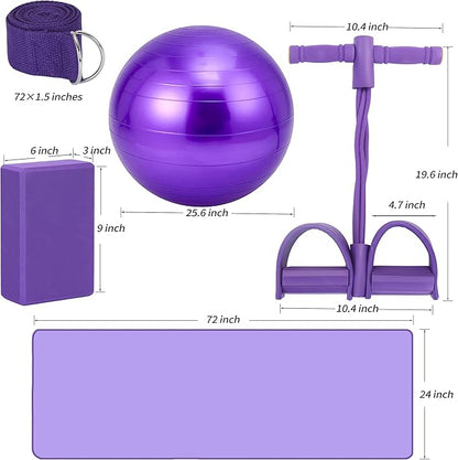 Yoga Mat Set for Beginners,Yoga Mat with Carrying Strap,Yoga Blocks 2 Pack with Yoga Strap,Yoga Ball,Ankle Puller,11-Piece Yoga Kits and Sets for Beginners,Yoga Starter Kit for Women Men