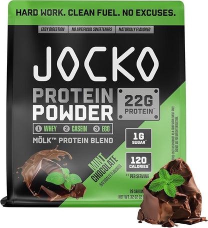 Jocko Fuel Mölk Whey Protein Powder 22g Low Sugar Monk Fruit Blend - Muscle Recovery & Growth, Packaging May Vary (26 Servings, Mint Chocolate)