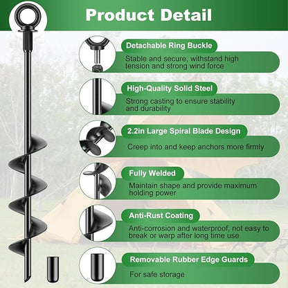 Ground Anchors Heavy Duty Tent Stakes 18 Inch Swing Set Anchors Kit Screw in Fully Welded Spiral Earth Anchors Trampoline Stakes High Wind Metal for Shed Tent Carports Securing Animals Camping 4Pcs