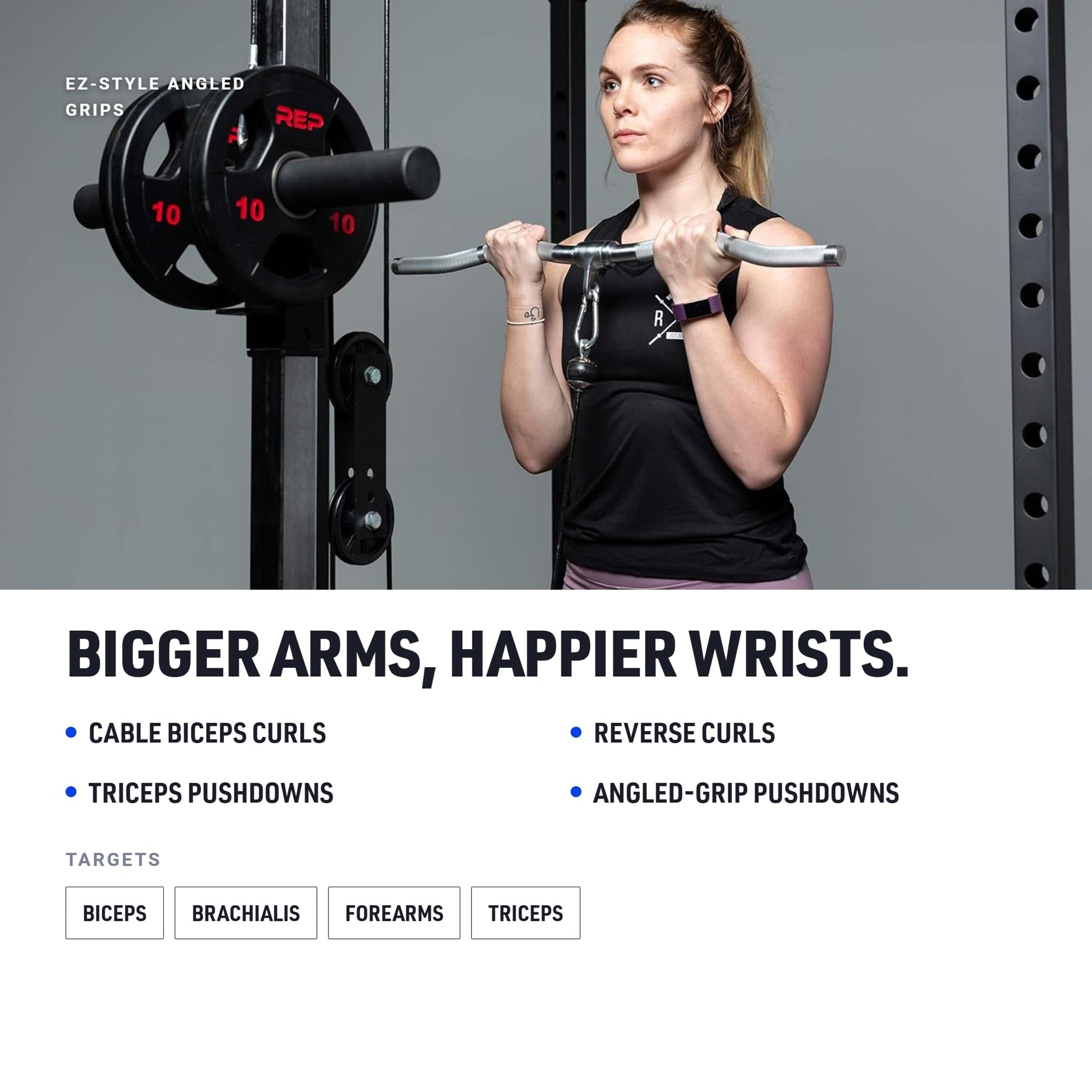 REP Fitness Multi Grip Curl Bar Cable Attachment, EZ Bar for Bicep & Tricep