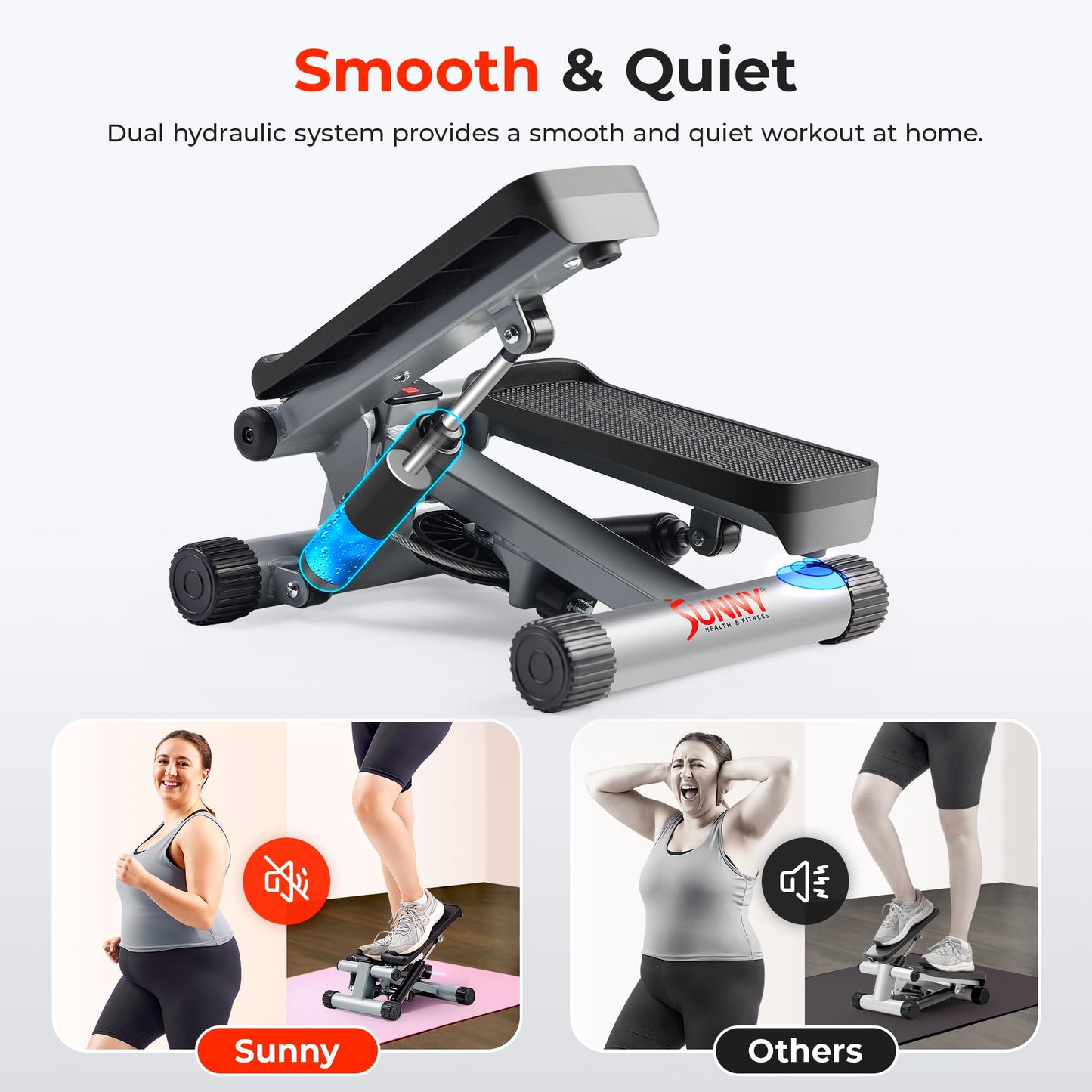 Sunny Health & Fitness Mini Stair Stepper with Resistance Bands for Cardio