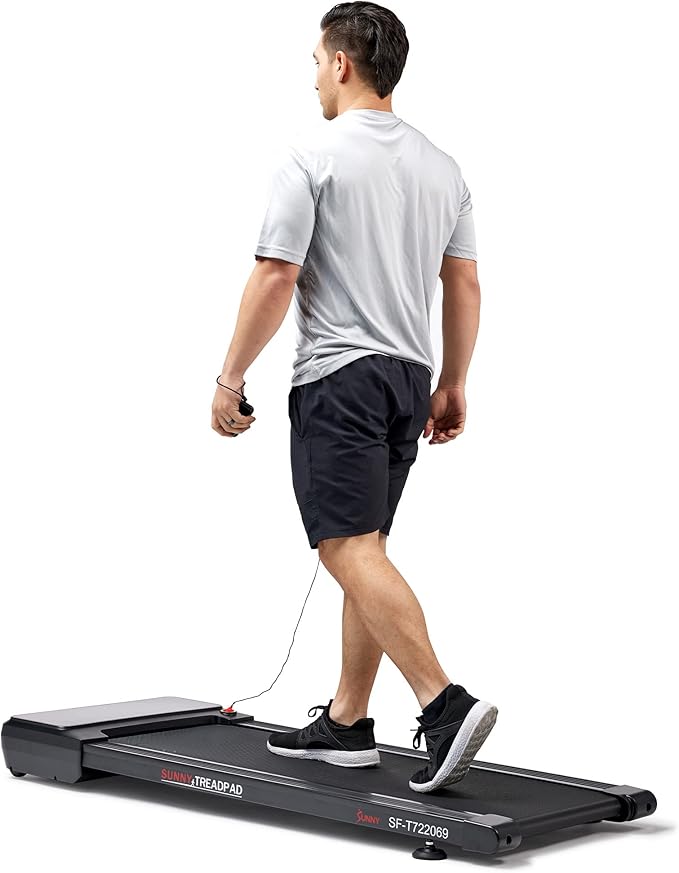 Sunny Health & Fitness Sleek Compact Smart Treadpad Treadmill with 6-Level Auto Incline, Remote Control, Shock Absorption, Optional Dual Mode Walking/Running & Free SunnyFit App Bluetooth Connectivity