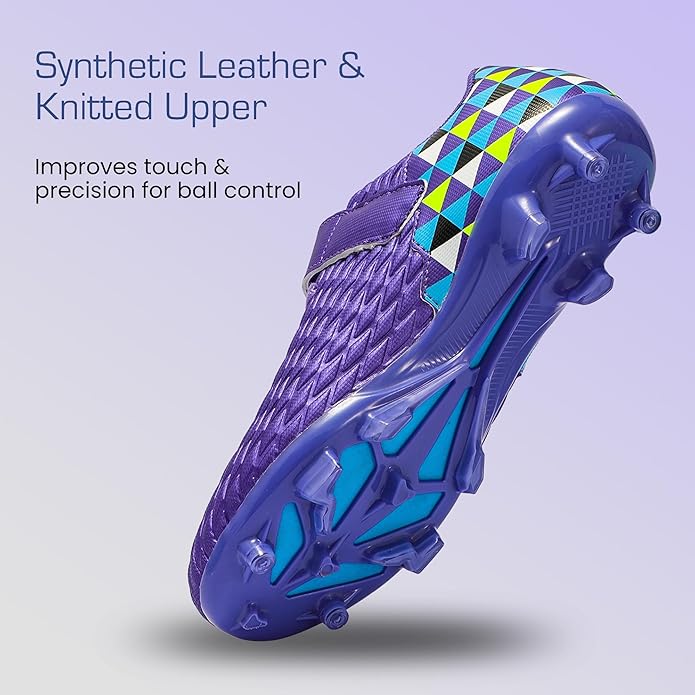 Soccer Cleats for Kids & Youth | Lightweight Football Shoes for Firm Ground | Durable Girls & Boys Soccer Cleats with Non-Slip Sole | Comfortable Soccer Boots | Unisex Size 11-6