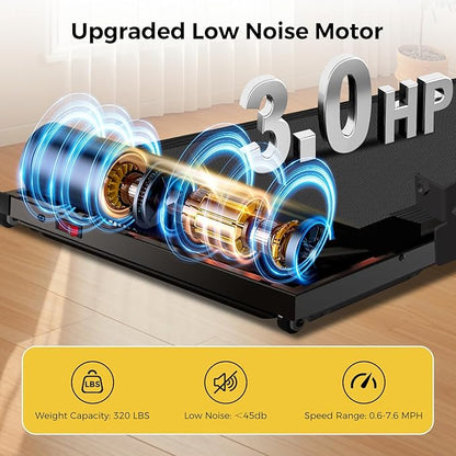 Treadmill with Handles, Treadmills for Small Spaces, 3.0HP Walking Pad Treadmills with Handle Bar & LED Display, Treadmill with Desk Workstation for Home Office, 320 LBS Capacity