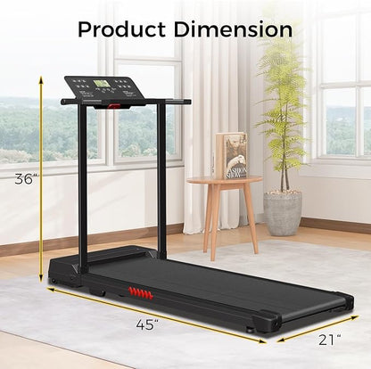 Treadmill with Handles, Treadmills for Small Spaces, 3.0HP Walking Pad Treadmills with Handle Bar & LED Display, Treadmill with Desk Workstation for Home Office, 320 LBS Capacity