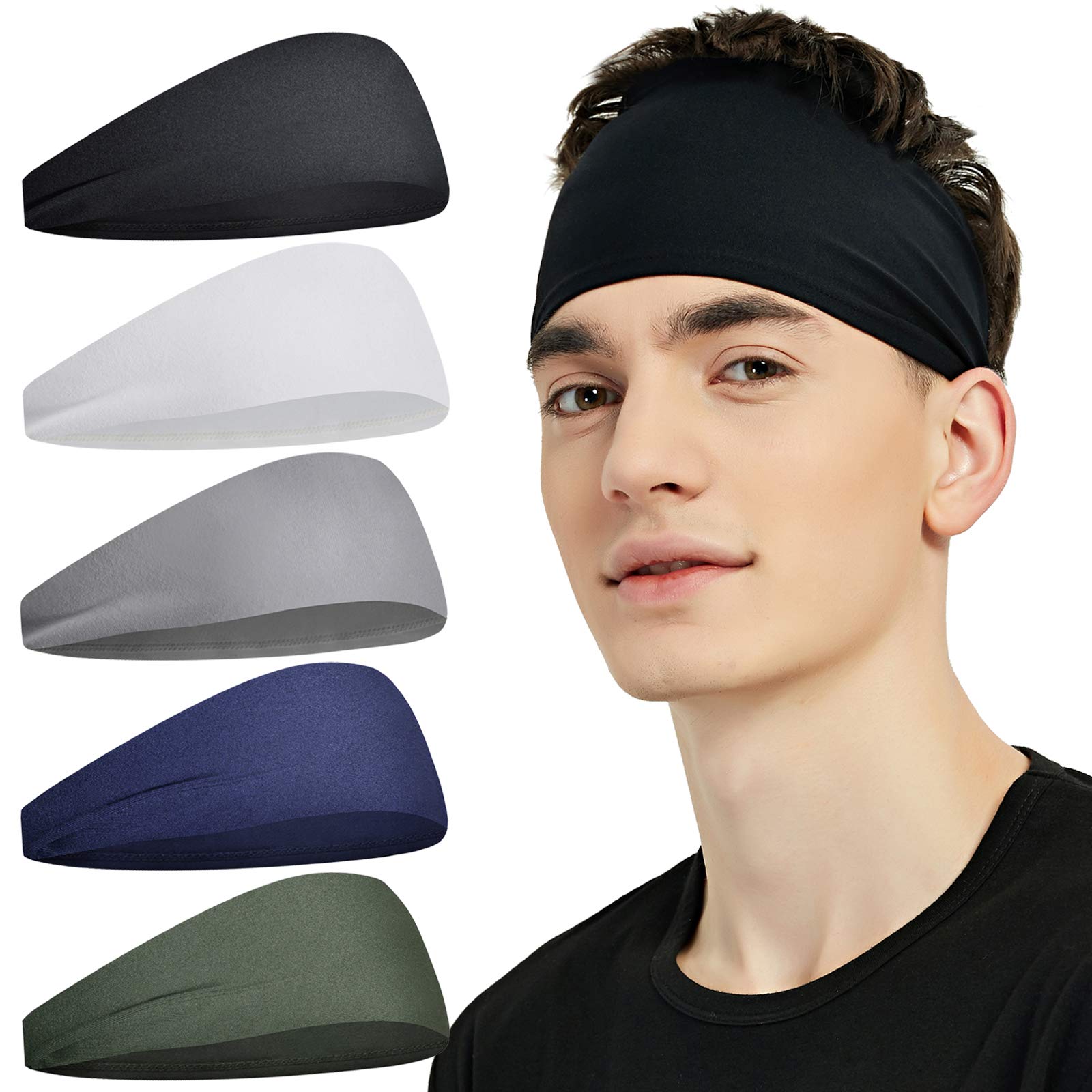 Pilamor Sports Headbands for Men 5 Pack,Sweatbands for Men Workout,Running